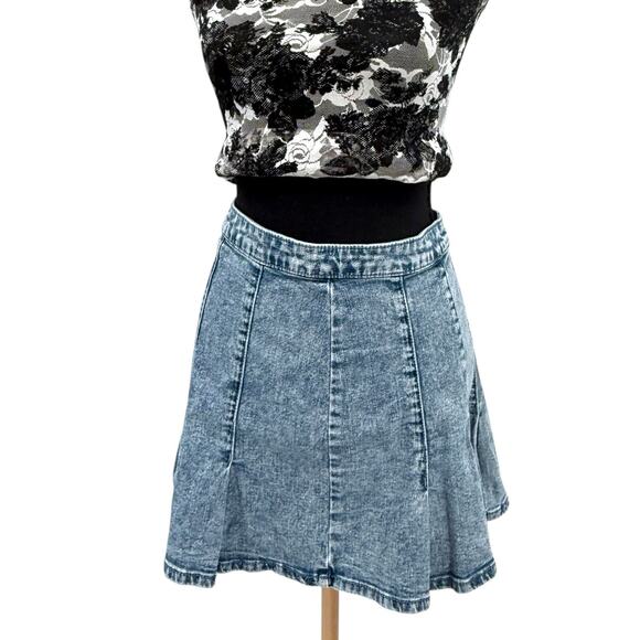 Vintage 90s No Boundries Acid Washed Denim Gored Mini Skirt‎ Sz 13 Med/Large - Picture 5 of 10